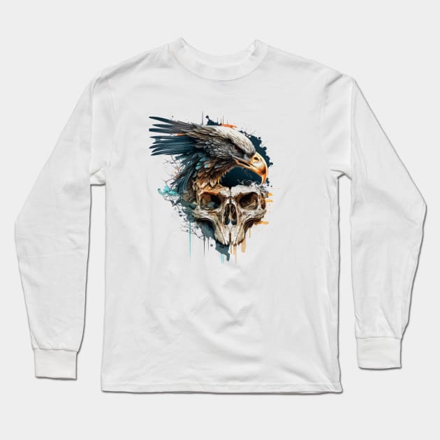 Skull Wild Life Painting Dark Character Spirit Long Sleeve T-Shirt by Cubebox